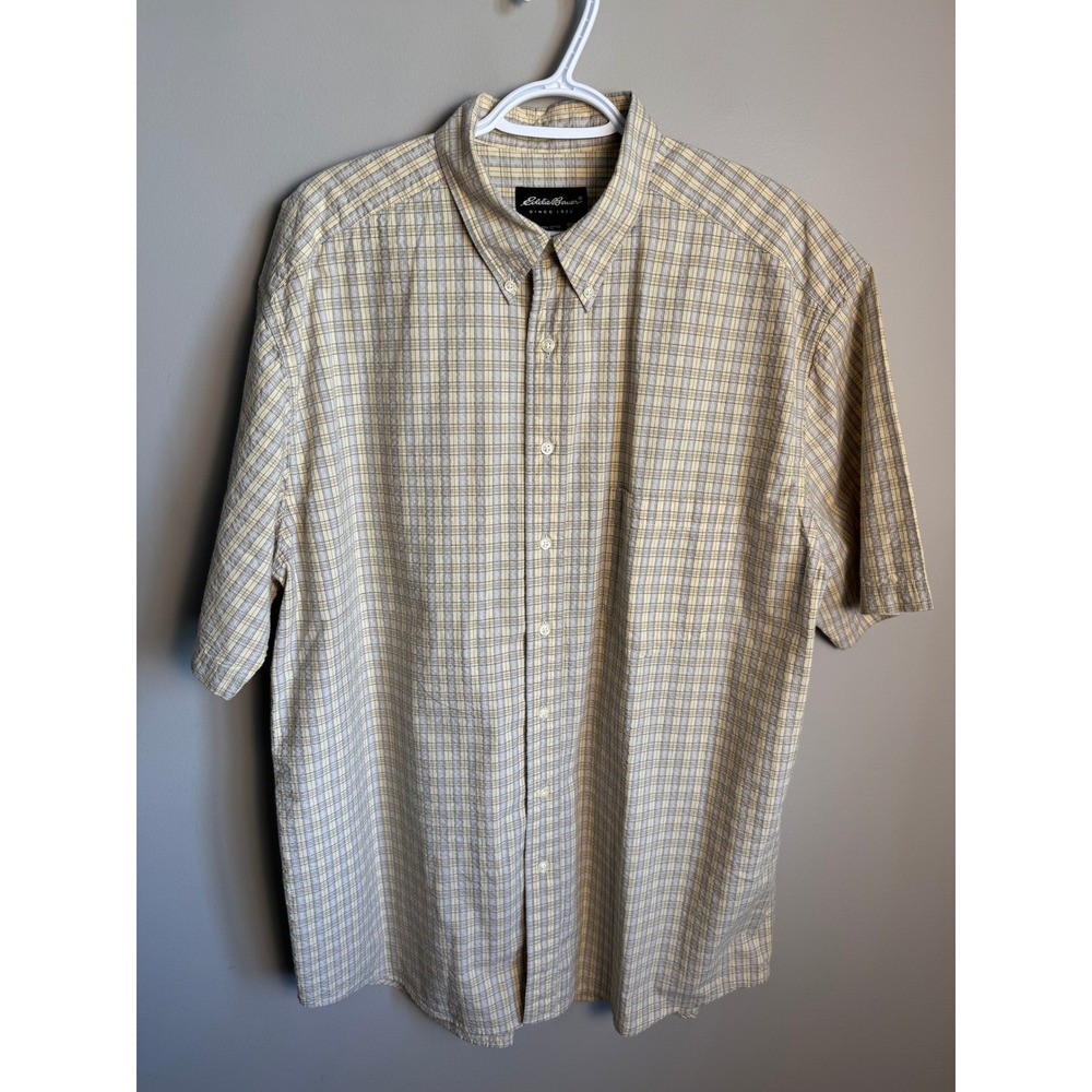 Eddie Bauer Mens Yellow Plaid Button Down Shirt LT Gorpcore Casual Preppy